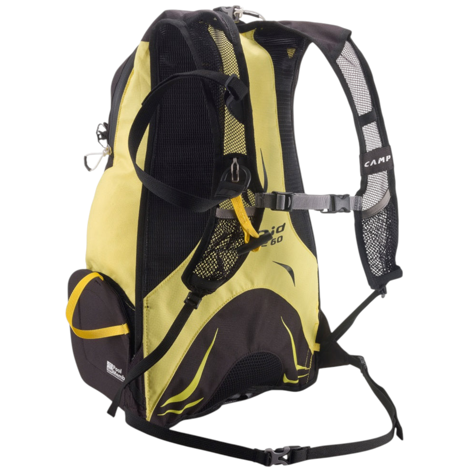 Sac à dos de ski-alpinisme 4c+ Rapid 260 jaune et noir avec bretelles en mesh et système de portage technique
