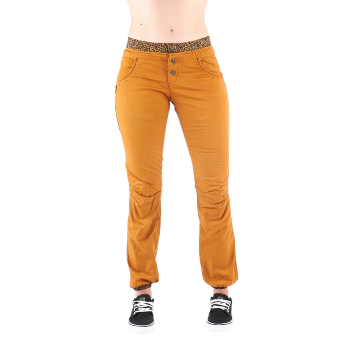 Pantalon d'escalade 4c+ Sahel pour femme en coton ocre avec ceinture élastique à motifs et coupe ergonomique