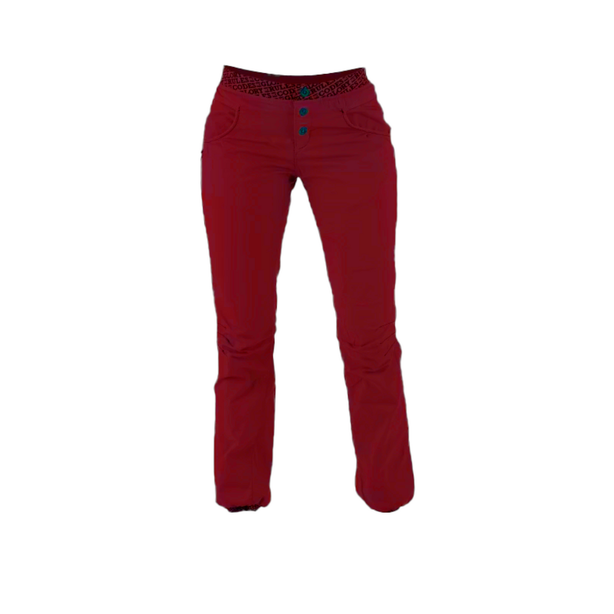 Pantalon d'escalade 4c+ Sahel pour femme en rouge avec ceinture élastique imprimée et coupe ergonomique