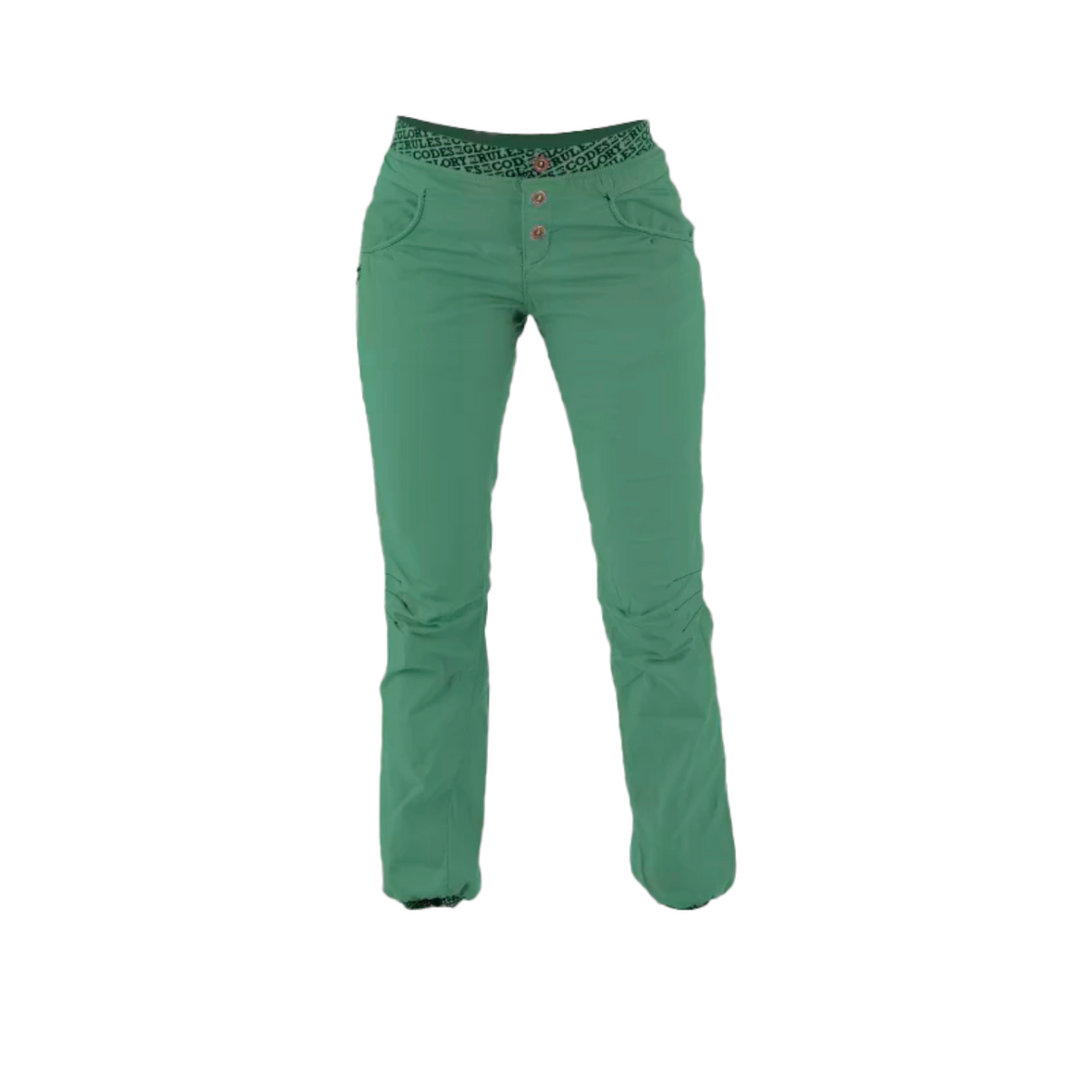 Pantalon d'escalade 4c+ Sahel vert avec ceinture élastique logotée et coupe ergonomique pour femme