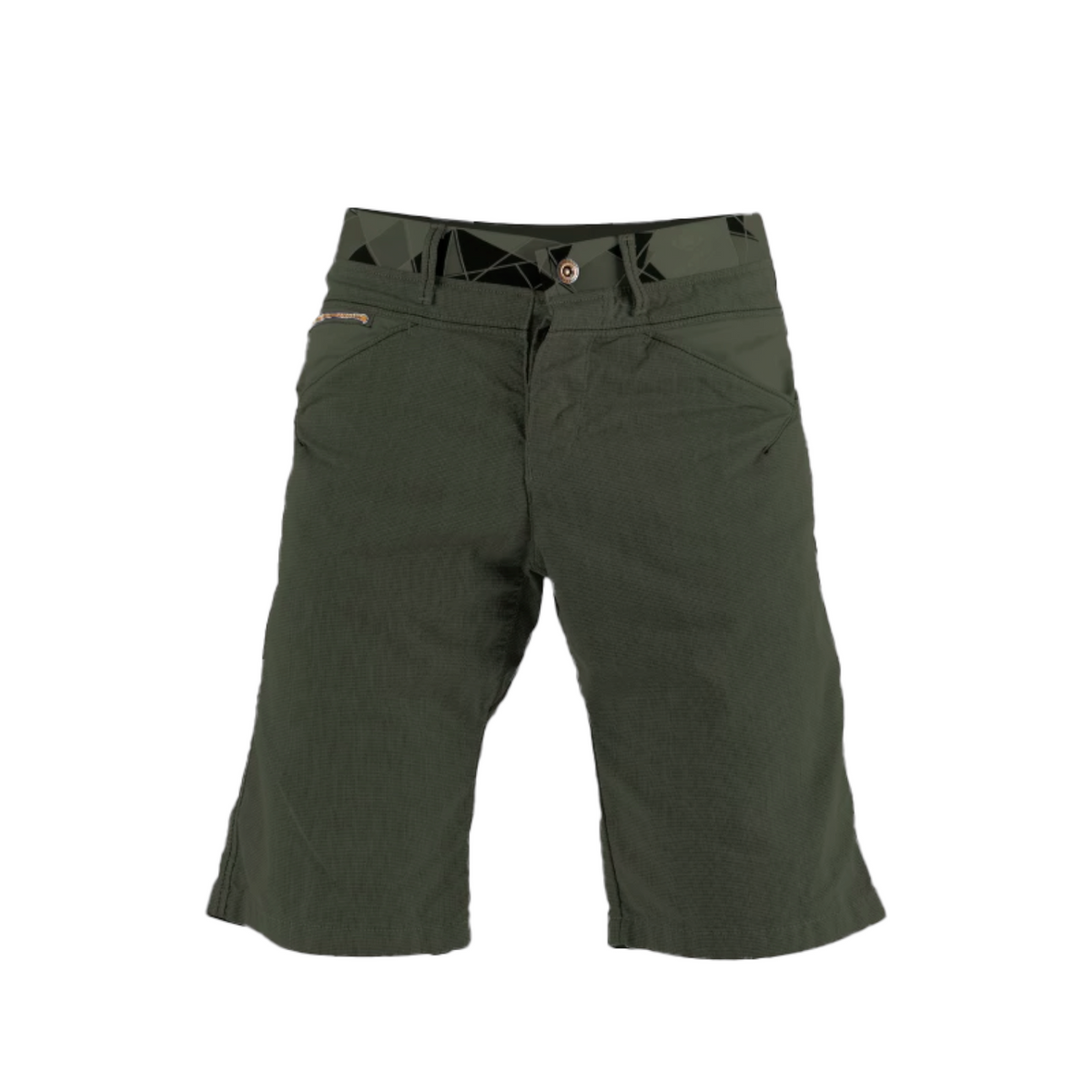 Short d'escalade 4c+ NOGRAD Yaniro vert kaki stretch avec ceinture Magic Belt et poches fonctionnelles