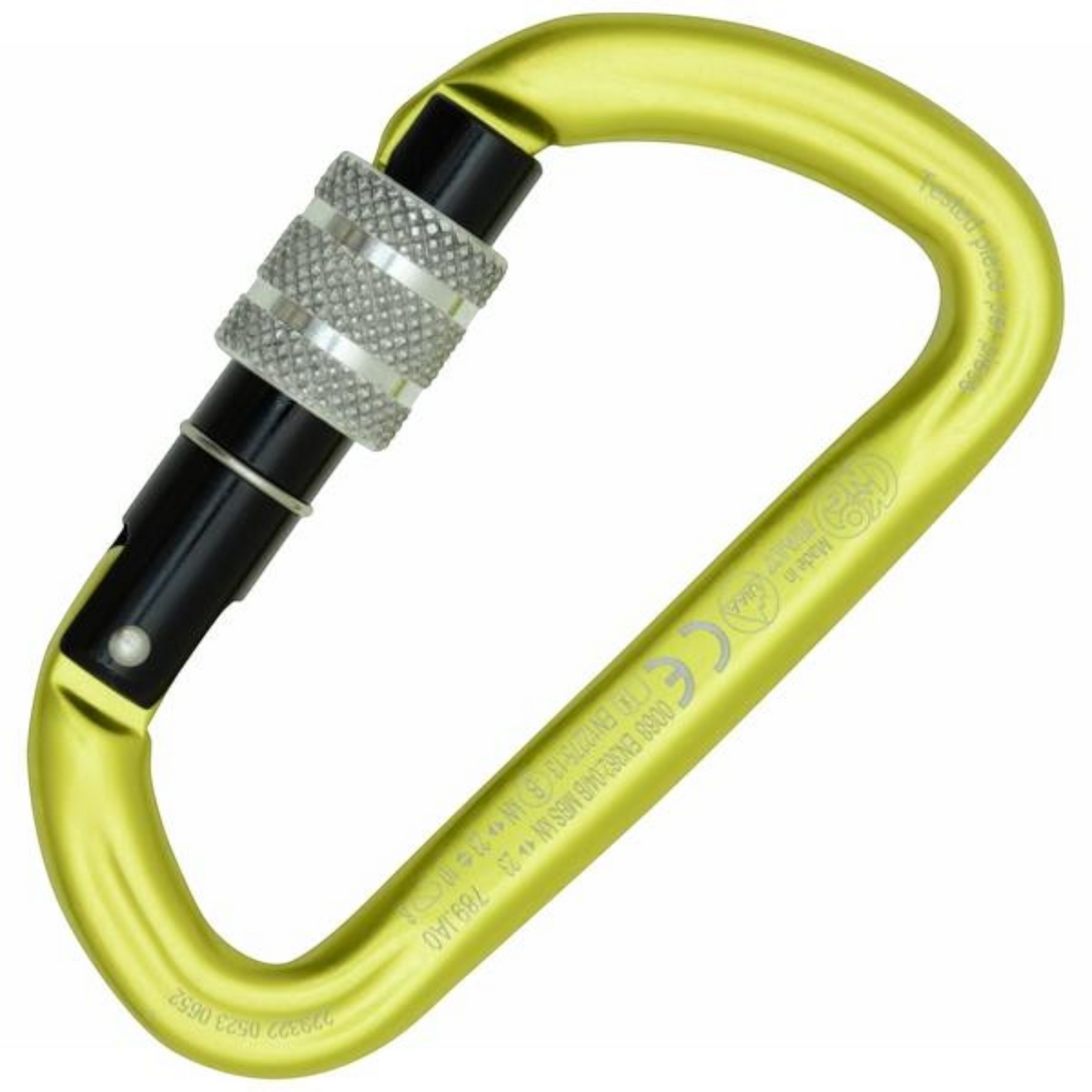 Mousqueton asymétrique 4c+ Trapper Screw Sleeve jaune avec système de verrouillage à vis et technologie Keylock