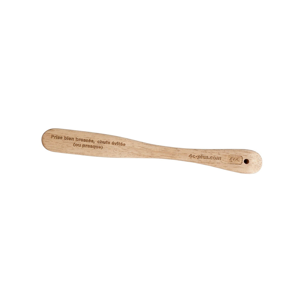 Brosse de grimpe 4c+ en bois avec poils de sanglier et gravure humoristique pour nettoyer les prises d'escalade.