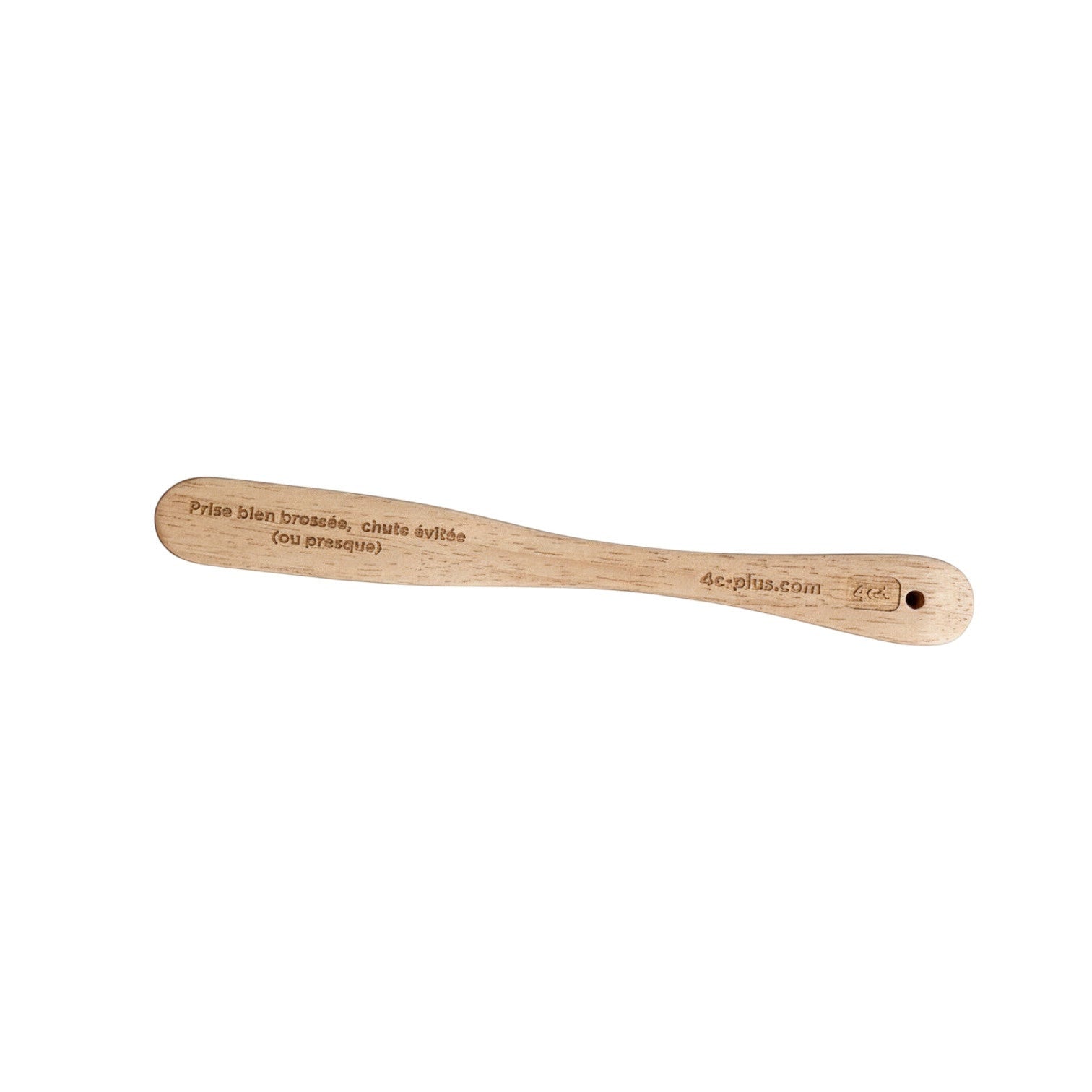 Brosse de grimpe 4c+ en bois avec poils de sanglier et gravure humoristique pour nettoyer les prises d'escalade.