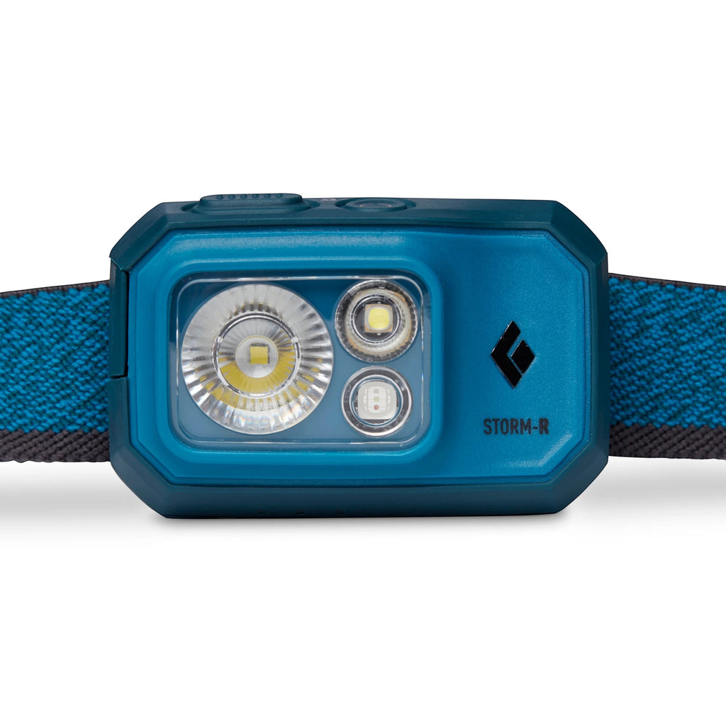Linterna frontal recargable 4c+ Black Diamond Storm 500-R de color azul con 500 lúmenes y tecnología PowerTap