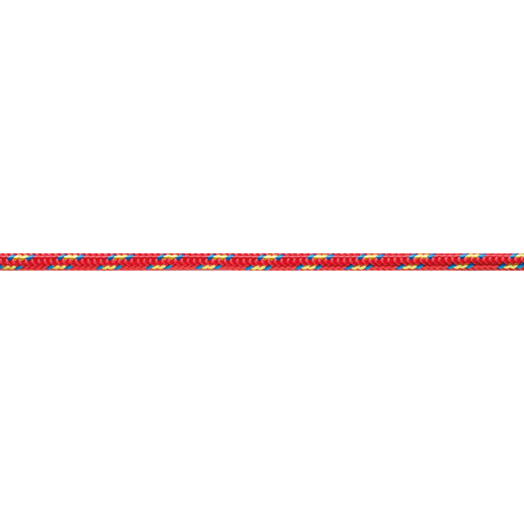 Cordelette Beal nylon 5 mm rouge avec motifs noirs, gros plan horizontal de la gaine tressée