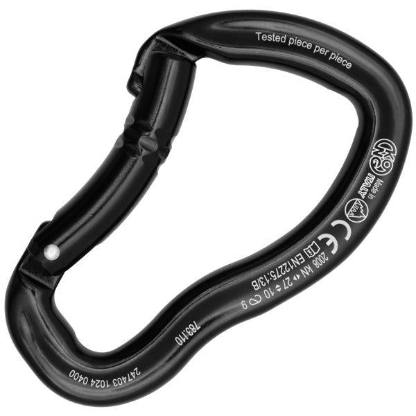 Mousqueton Kong Ergo Bent Noir, aluminium 55g, 27kN, certifié EN 12275 UIAA