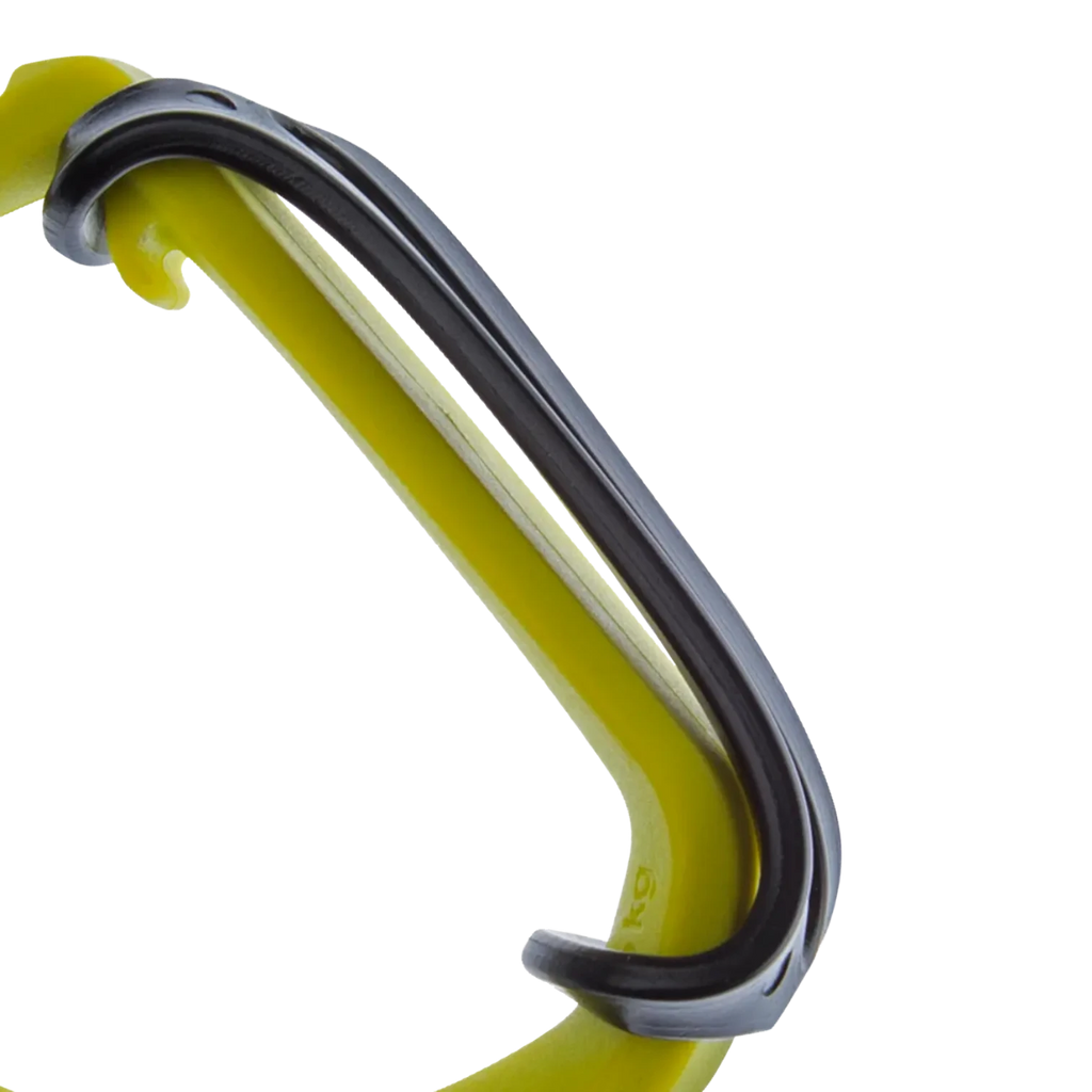 Porte-matériel Edelrid SM-Clip, gros plan latéral de la structure grise et du renfort vert anis