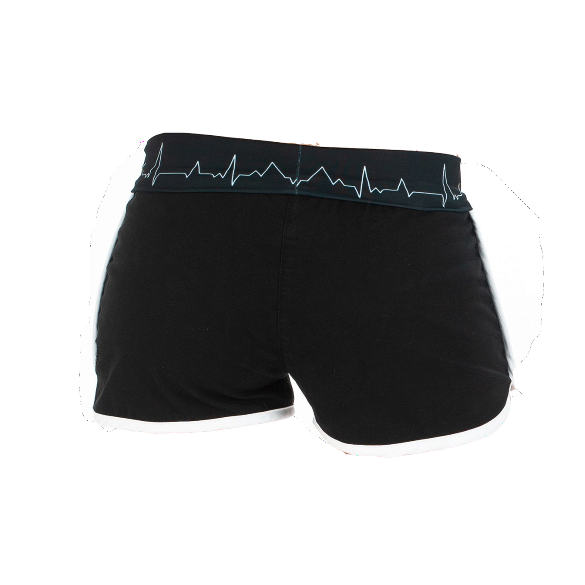 Short d’escalade femme Nograd Franc noir, vue de dos avec motif ligne de fréquence sur la ceinture