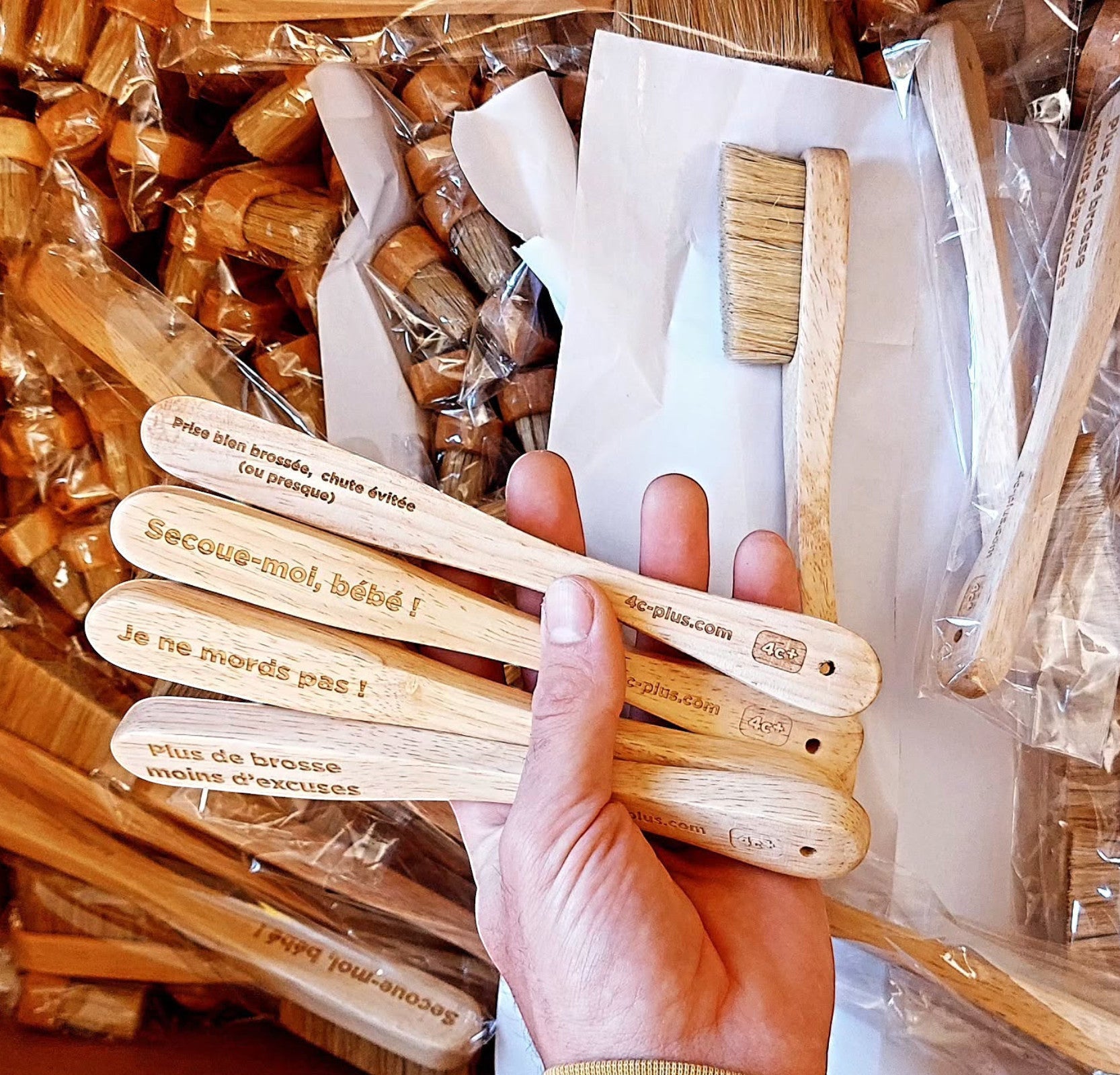 Brosse à prises 4c+ en bois avec poils de sanglier et gravures sympas pour l'escalade