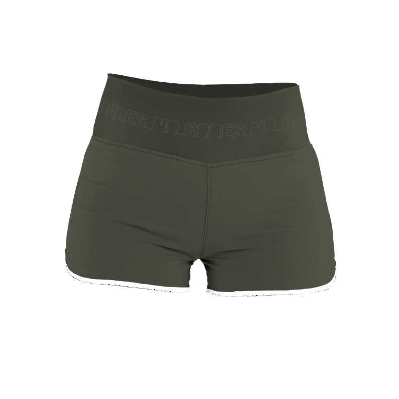 Short d’escalade femme Nograd Franc gris foncé, vue de face avec large ceinture élastique et liseré blanc