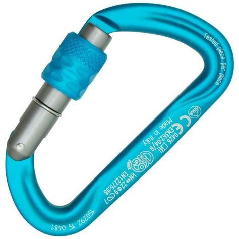Mousqueton Kong Argon S Screw Cyan/Grey/Cyan, aluminium 43g, 22kN, certifié EN 12275 UIAA