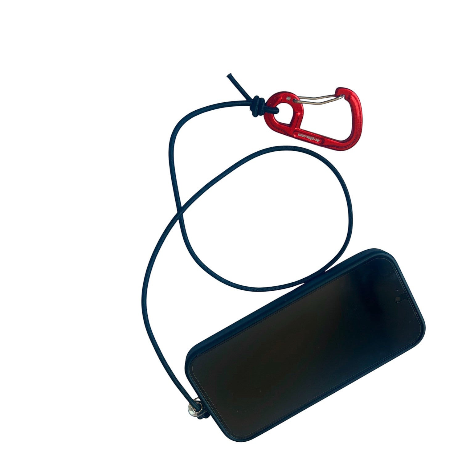 Leash Oops! rouge attaché à un smartphone par le cordon élastique