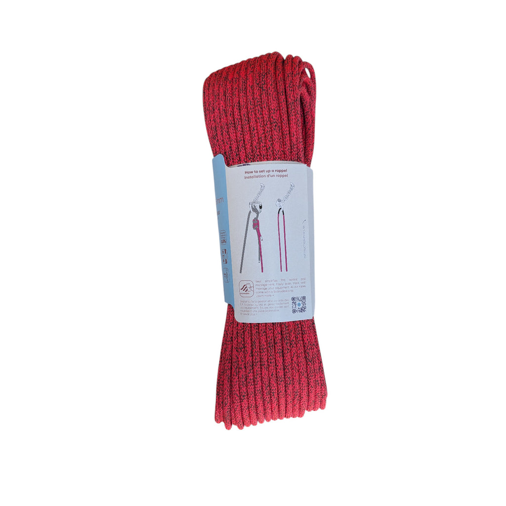 Cordelette Back Up Line 5mm de 60m en aramide et polyamide rose et noire pour rappel et hissage de sac. Détail utilisations recommandées.