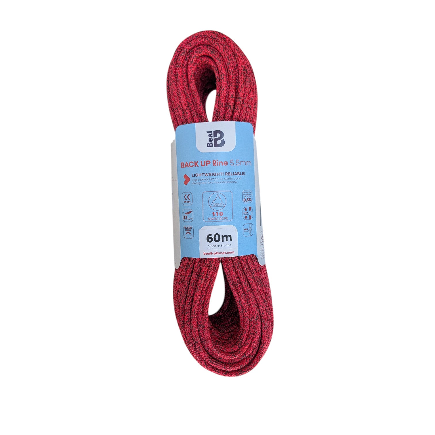 Cordelette Back Up Line 5mm de 60m en aramide et polyamide rose et noire pour rappel et hissage de sac. Homologué UIAA 110 Static Rope.
