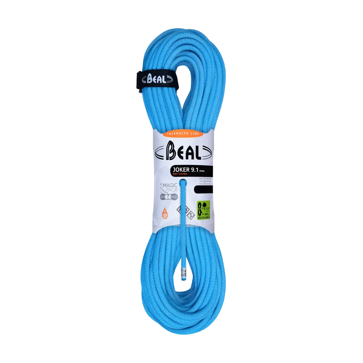Corde Beal Joker 9,1 mm bleue légère et polyvalente pour escalade sportive et alpinisme.