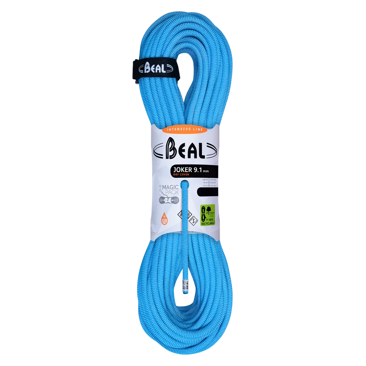 Corde Beal Joker 9,1 mm bleue légère et polyvalente pour escalade sportive et alpinisme.