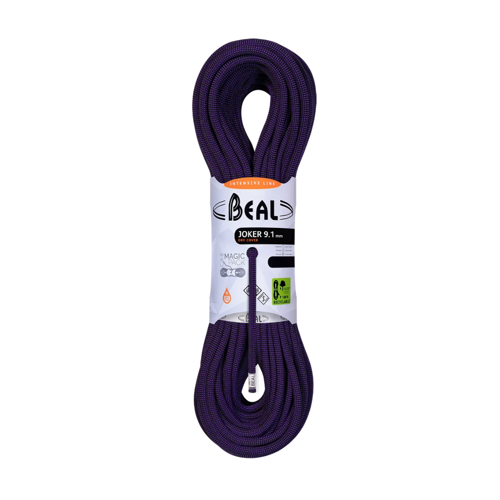 Corde Beal Joker 9,1 mm violette pour escalade sportive, grandes voies et alpinisme.