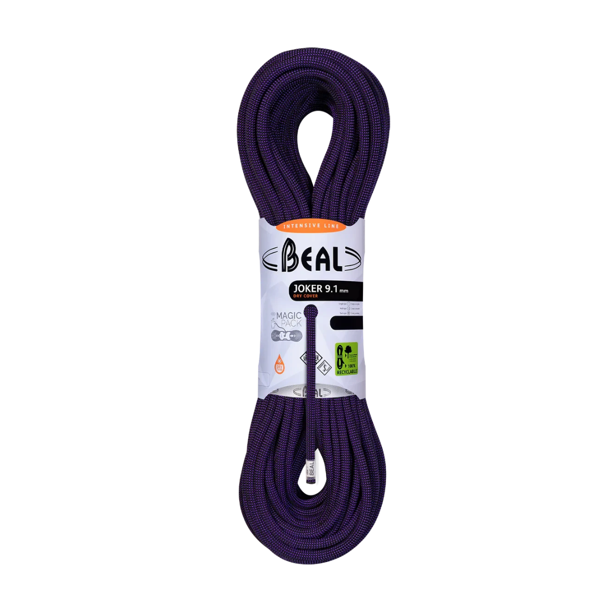 Corde Beal Joker 9,1 mm violette pour escalade sportive, grandes voies et alpinisme.