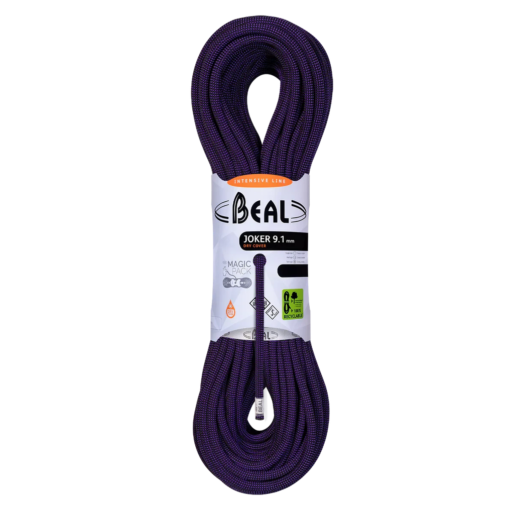 Corde Beal Joker 9,1 mm violette pour escalade sportive, grandes voies et alpinisme.