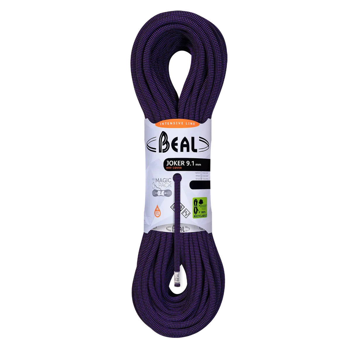 Corde Beal Joker 9,1 mm violette pour escalade sportive, grandes voies et alpinisme.