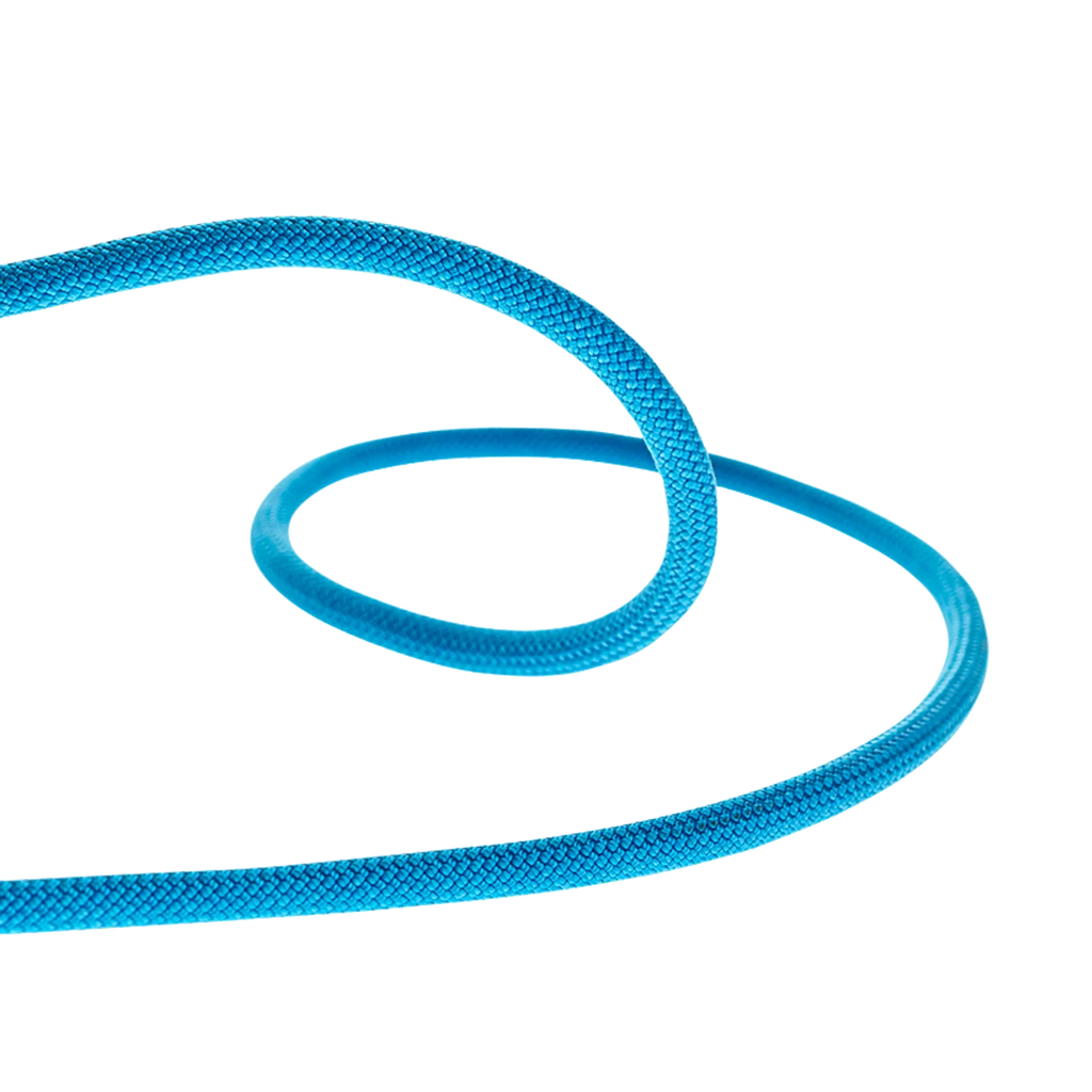 Détail de la gaine de la corde Beal Opera 8,5 mm bleue avec construction légère et résistante.