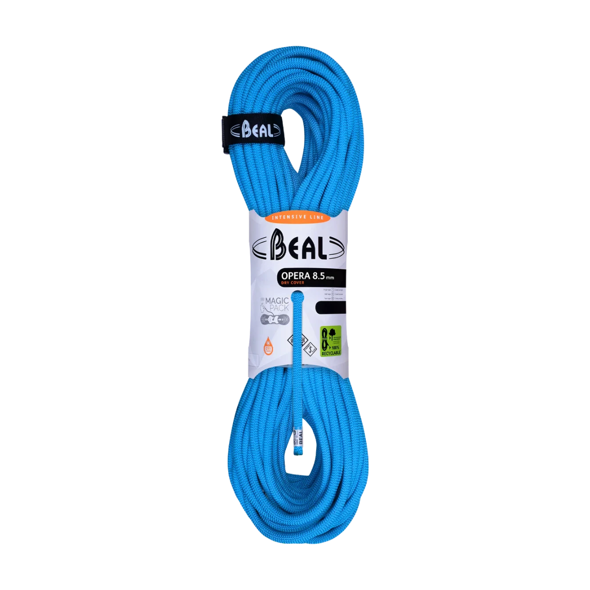 Corde Beal Opera 8,5 mm bleue, ultralégère et polyvalente pour escalade sportive et alpinisme.