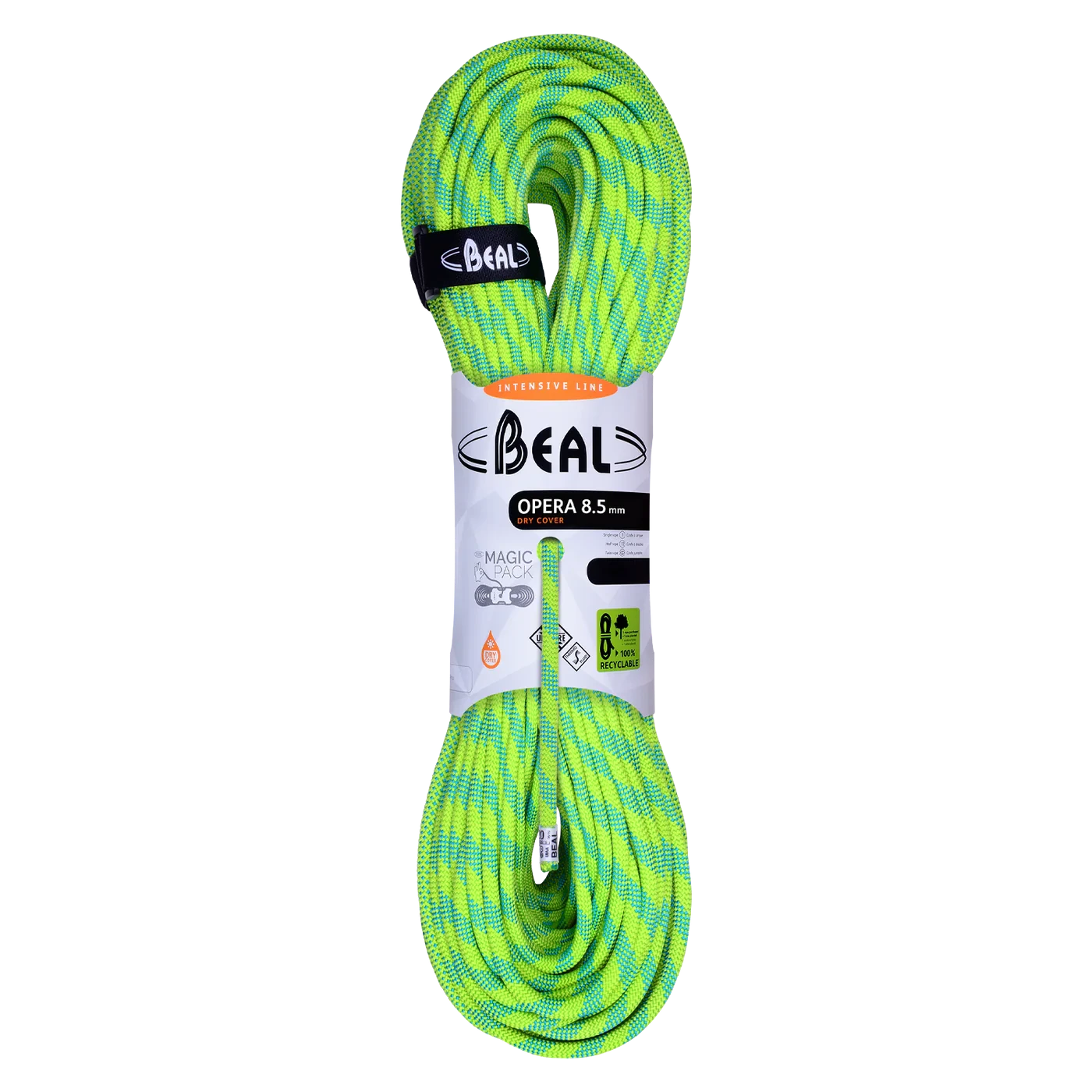 Corde Beal Opera 8,5 mm Control Safe avec repère central renforcé pour escalade sportive et alpinisme.