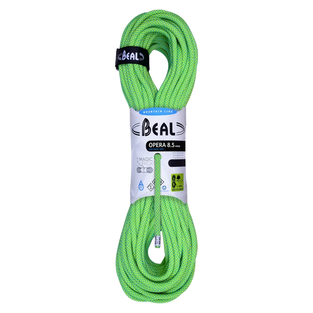 Corde Beal Opera 8,5 mm ultralégère pour escalade sportive, grandes voies et alpinisme.