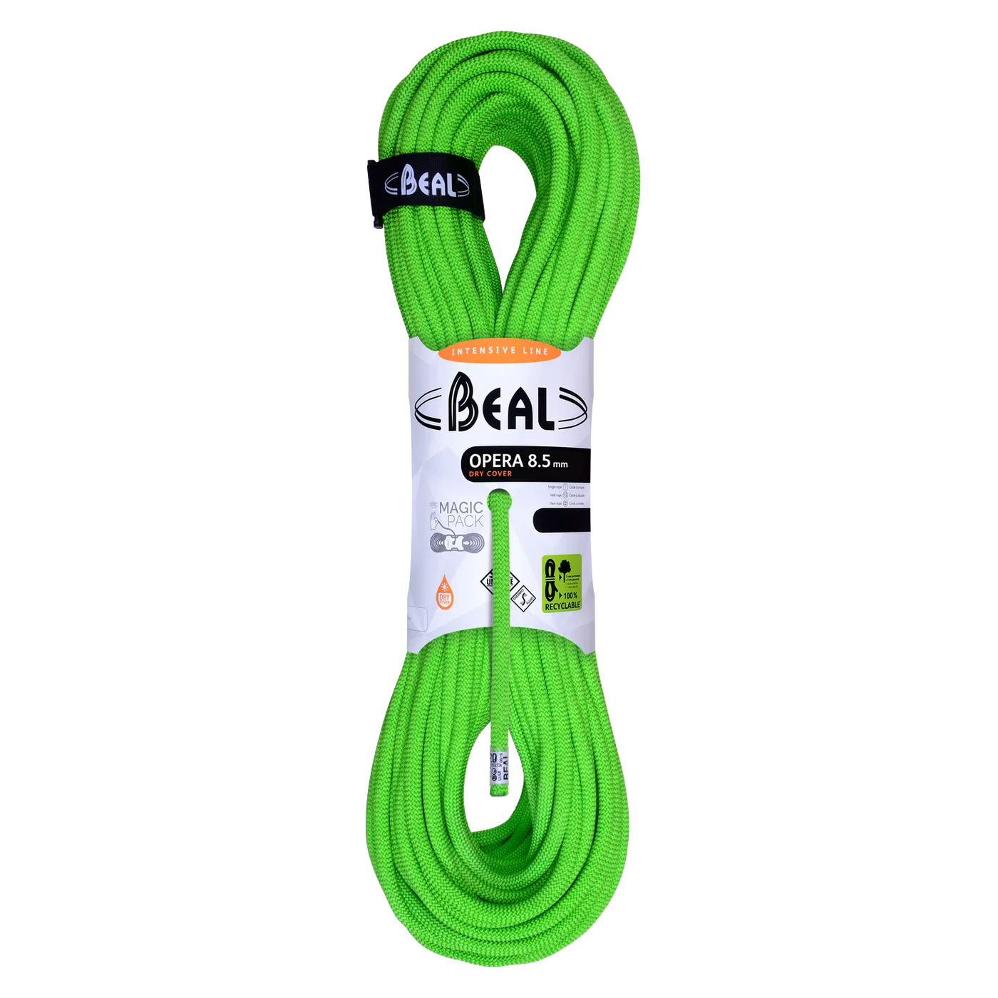 Corde Beal Opera 8,5 mm verte ultralégère pour escalade sportive, grandes voies et alpinisme.