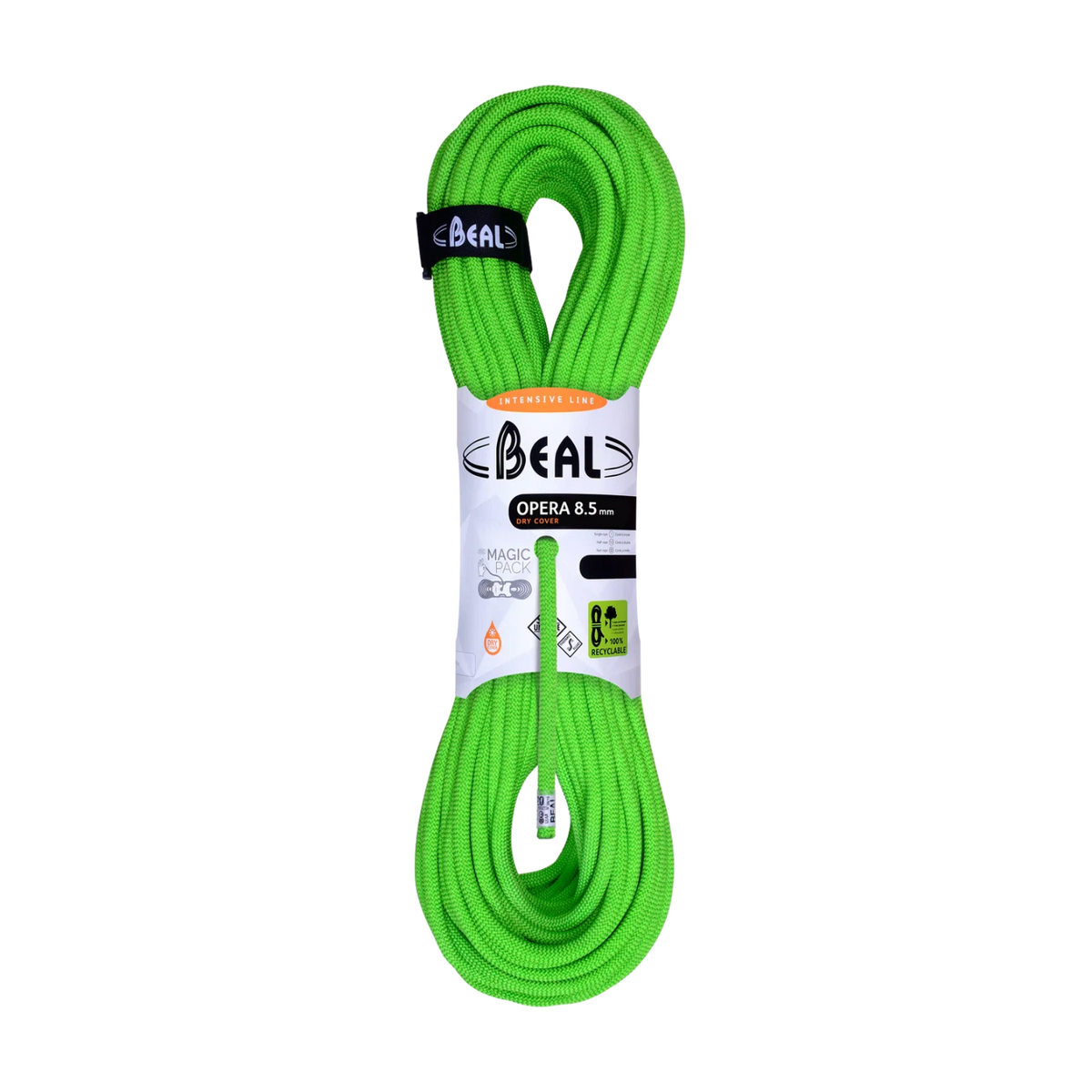 Corde Beal Opera 8,5 mm verte ultralégère pour escalade sportive, grandes voies et alpinisme.
