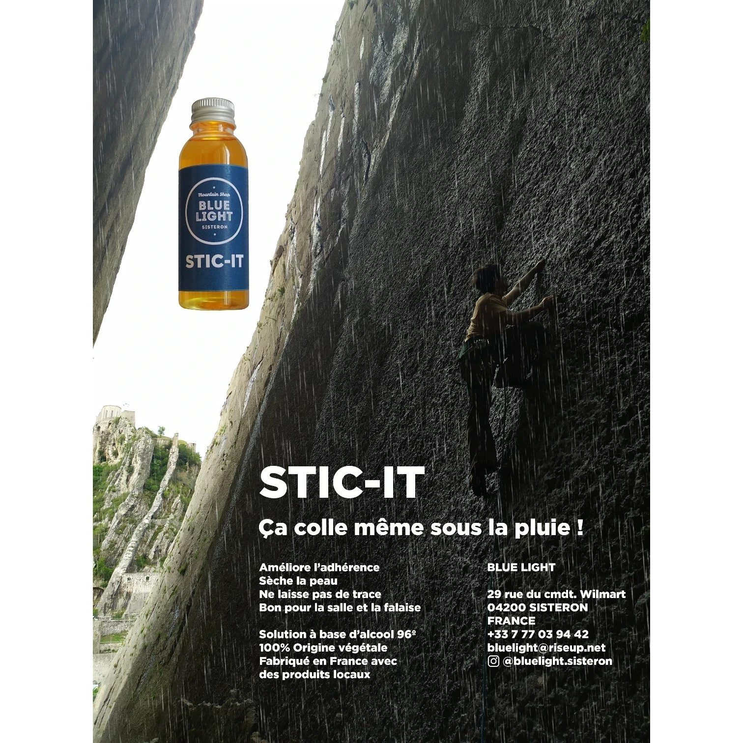 Stic It utilisé en escalade sur falaise - grip naturel sans traces de magnésie