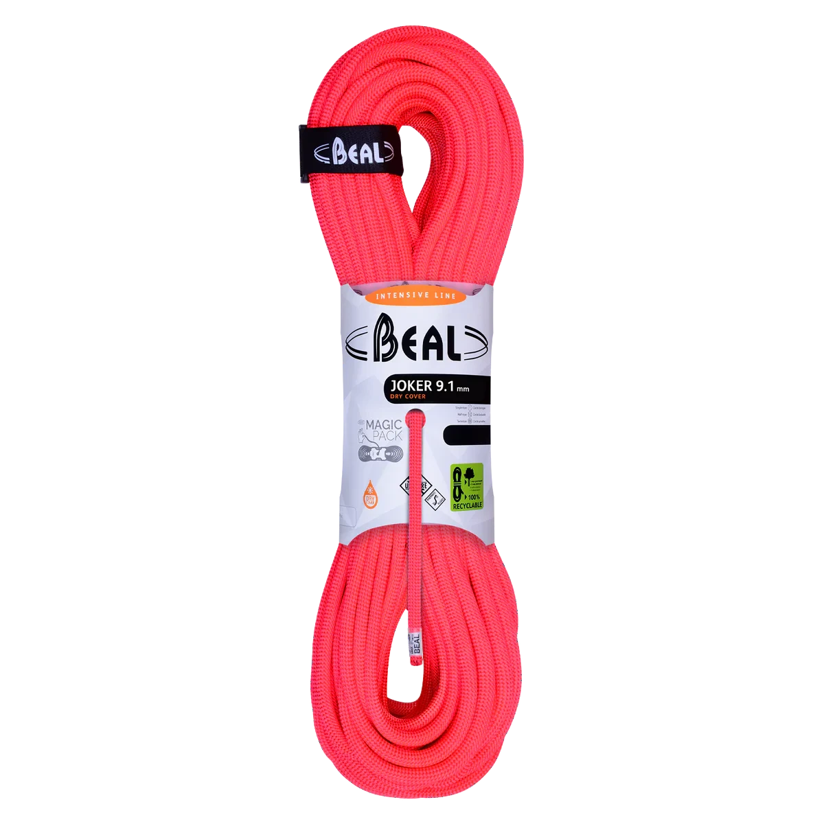 Corde d'escalade Beal Joker 9,1 mm disponible en plusieurs couleurs et longueurs pour escalade sportive, grandes voies et alpinisme.