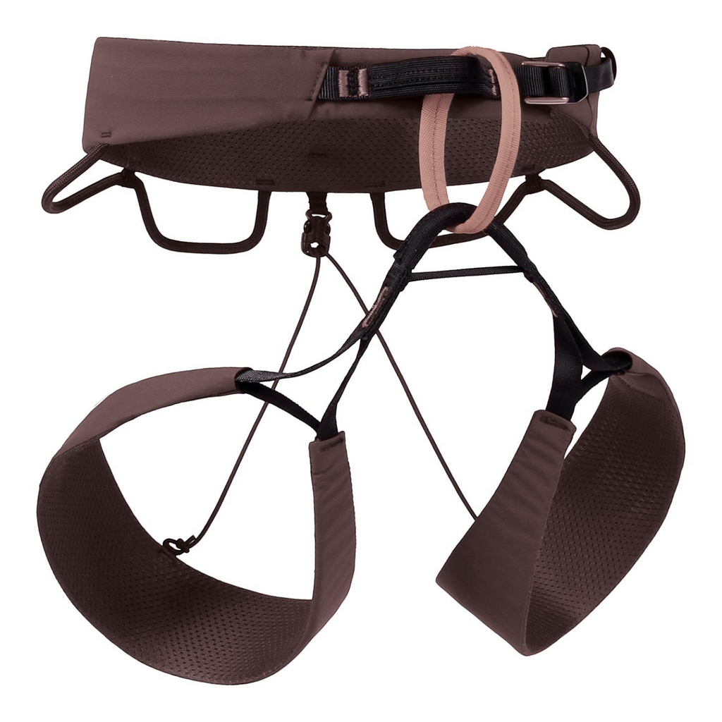 Baudrier d'escalade 4c+ Cuesta Femme marron avec ceinture laminée et quatre porte-matériel pour grimpeuses