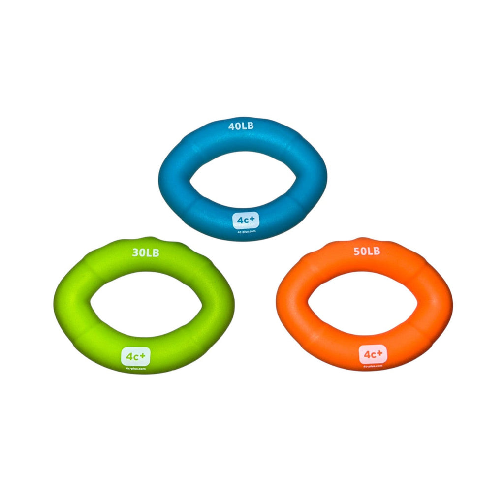 Entraîneur pour les doigts 4c+ pour escalade avec trois niveaux de résistance : 30 lb, 40 lb et 50 lb.