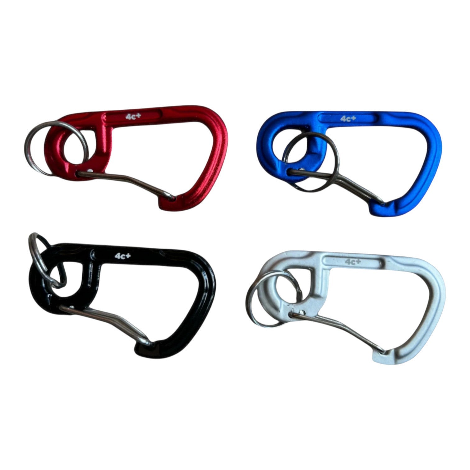 Mousqueton accessoire 4c+ en aluminium disponible en bleu, rouge, noir et gris pour accessoires d'escalade.