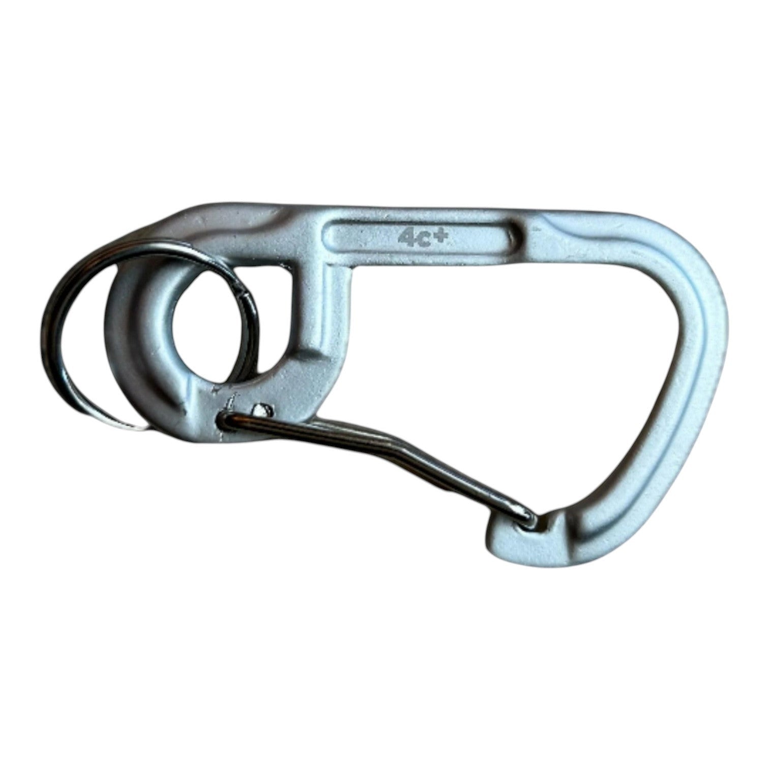 Mousqueton accessoire 4c+ gris en aluminium avec anneau métallique pour accessoires d'escalade.