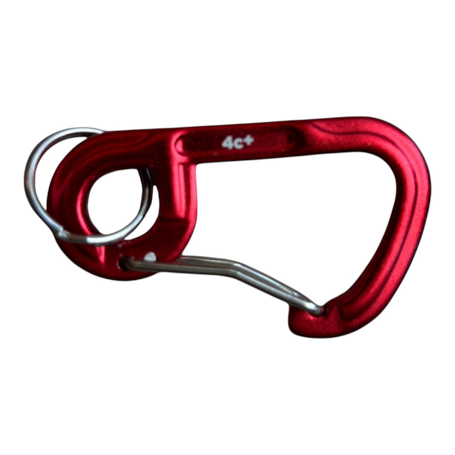 Mousqueton accessoire 4c+ rouge en aluminium léger avec anneau intégré pour accessoires.