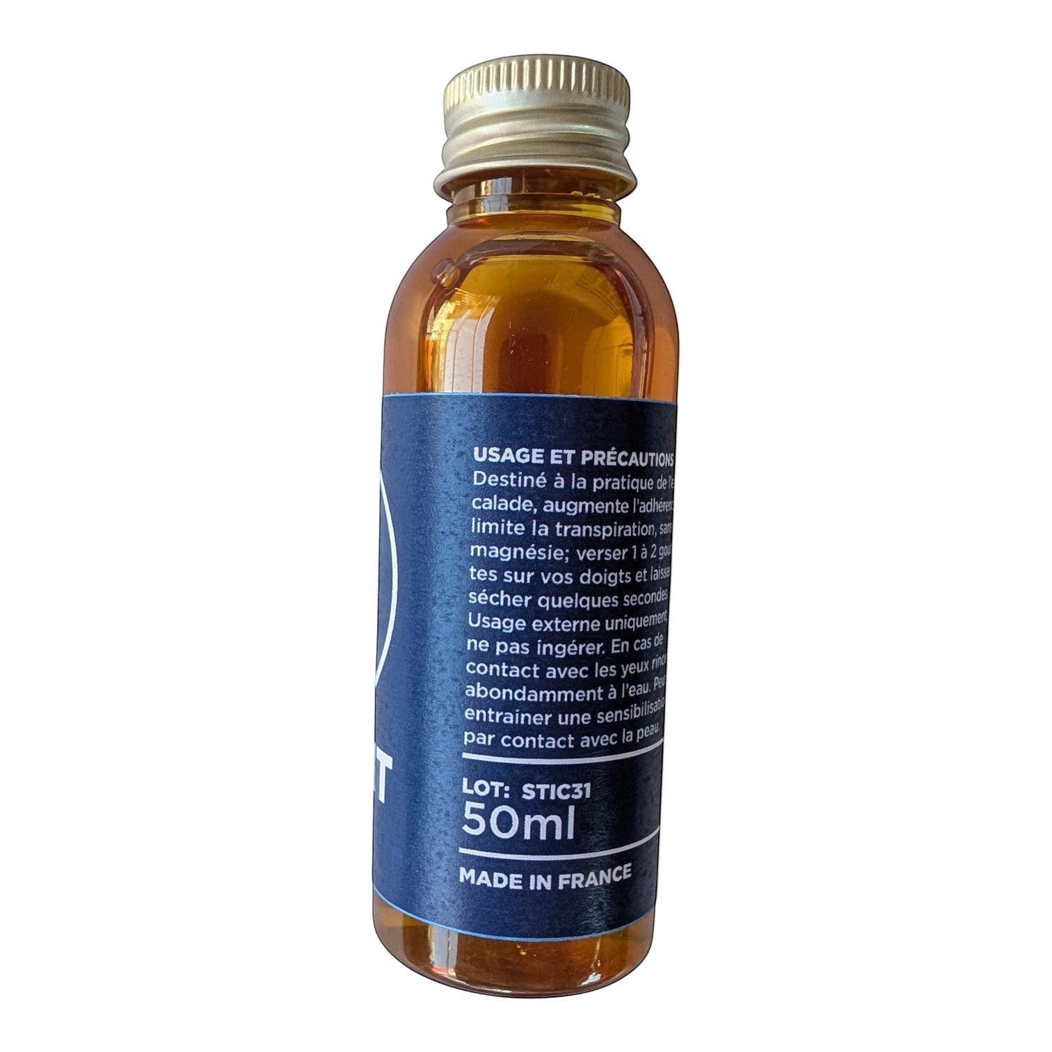 Dos du flacon Stic It 50 ml avec les instructions d'utilisation et les précautions.